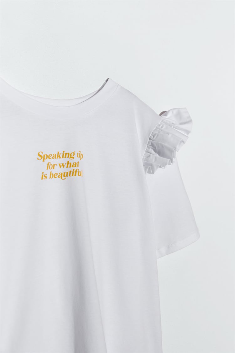 Áo nữ RUFFLED SLEEVE T-SHIRT WITH SLOGAN