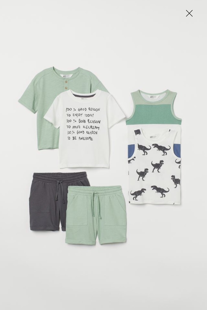 6-piece cotton set - Light green/Natural white