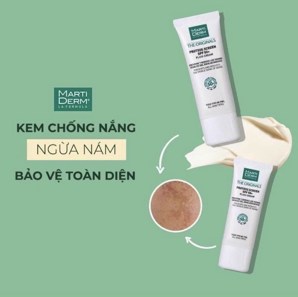 Kem chống nắng phổ rộng, chống lão hoá, ngăn ngừa nám MartiDerm The Originals Proteos Screen SPF50+ Fluid Cream