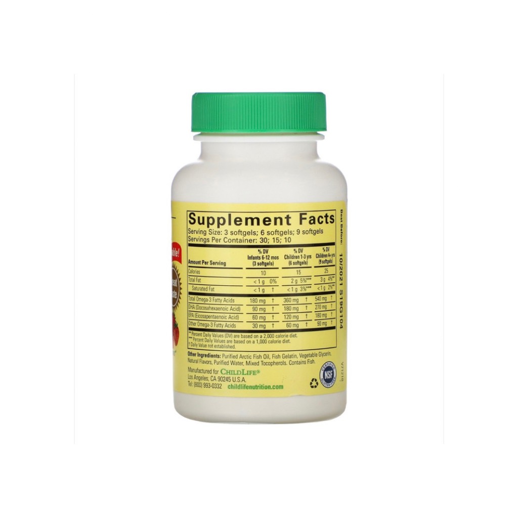 Viên uống/nhai bổ sung DHA cho bé ChildLife Pure DHA, Natural Berry Flavor, 90 Softgels