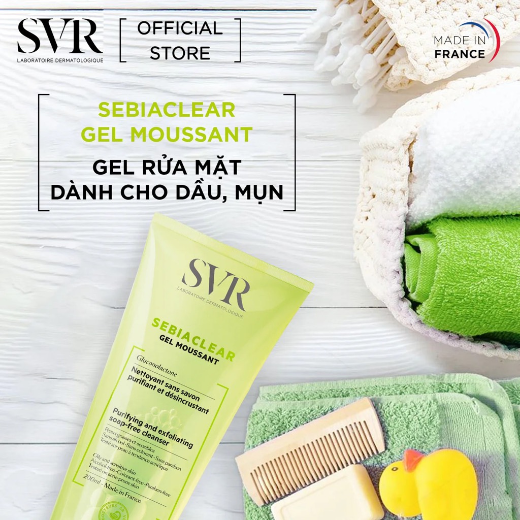 Gel rửa mặt dành cho da dầu mụn SVR Sebiaclear Gel Moussant 200ml