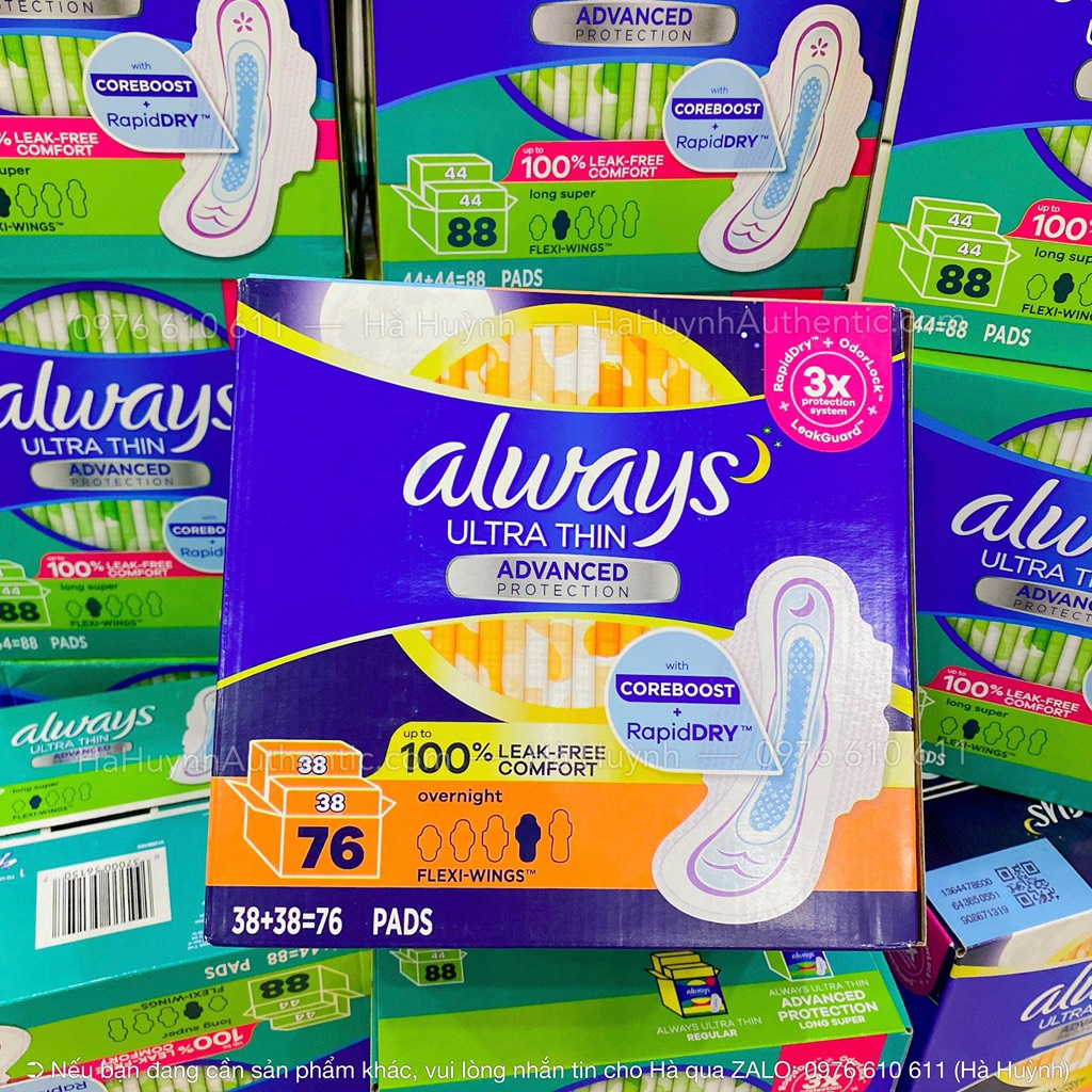 Băng vệ sinh ALWAYS Ultra Thin (siêu mỏng, thấm hút tốt, kháng khuẩn khử mùi cực đỉnh) - Hàng nhập Mỹ