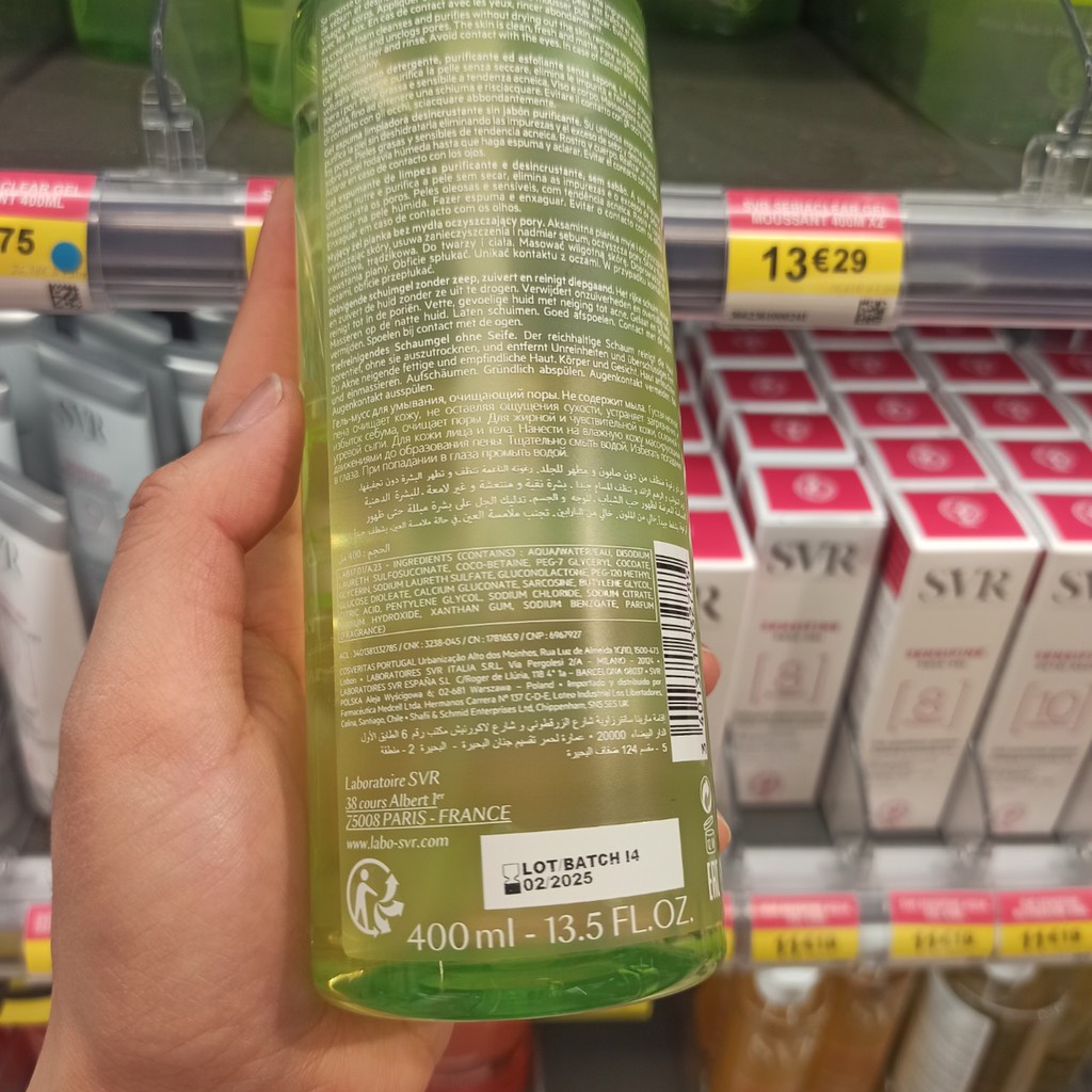 [Bill Pháp] Gel rửa mặt SVR Sebiaclear Gel Moussant 400ml