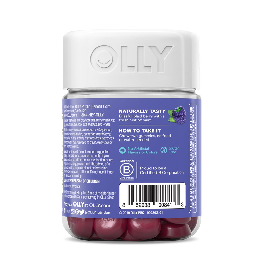 Kẹo ngủ ngon OLLY Extra Strength Sleep Gummy, 5mg Melatonin, L Theanine, Blackberry, 50 Ct