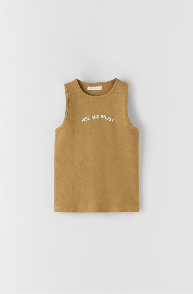 SLEEVELESS RIBBED TOP WITH SLOGAN