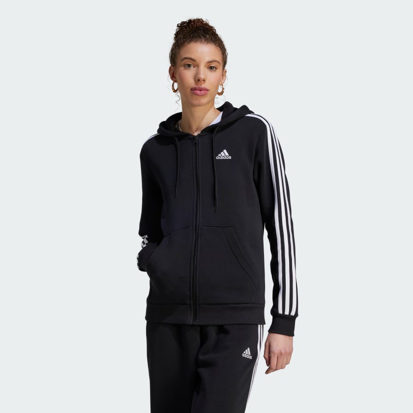 [ ADIDAS ] ESSENTIALS 3-STRIPES FULL-ZIP FLEECE HOODIE