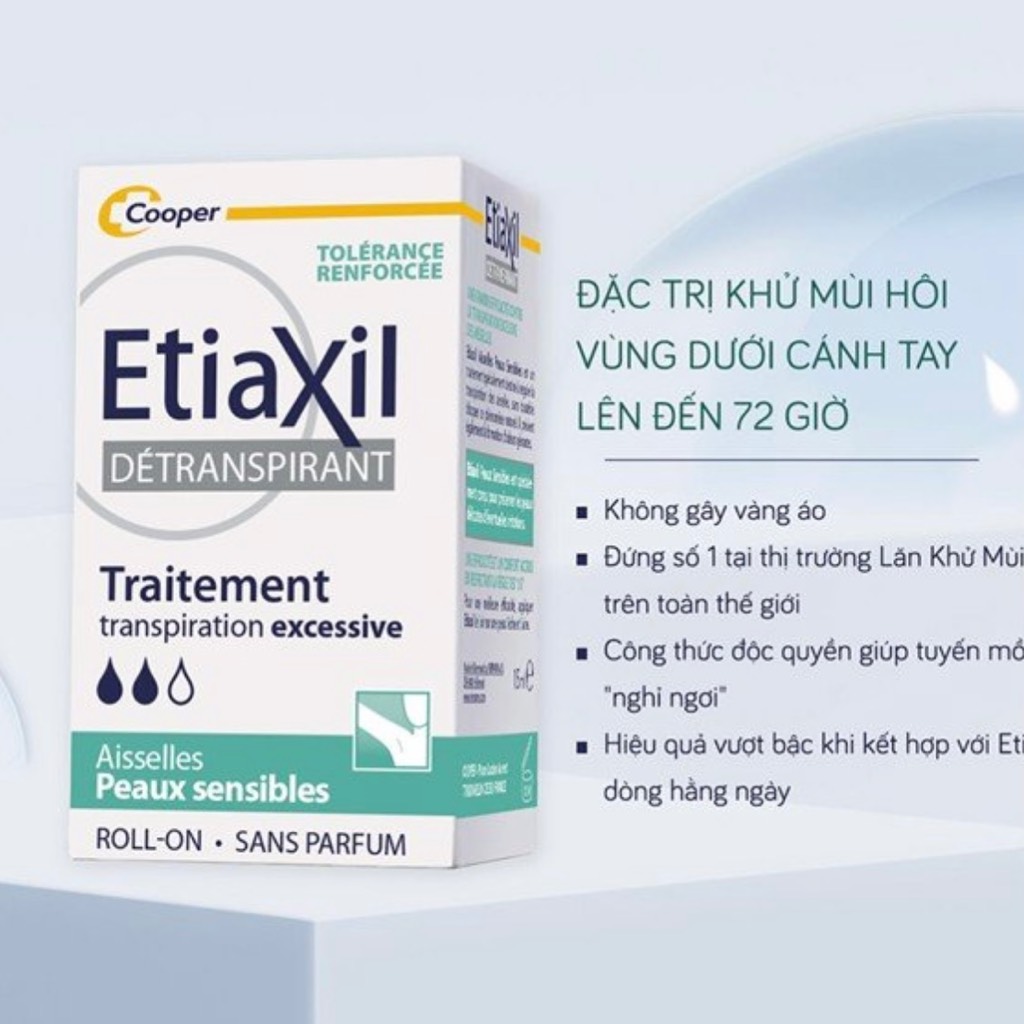 Lăn khử mùi Etiaxil Roll-On Armpit Detranspirant Sensitive Skin 15ml