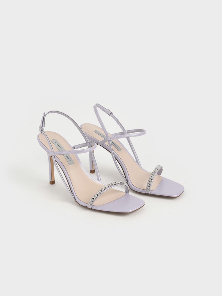 Textured Gem-Embellished Strappy Sandals