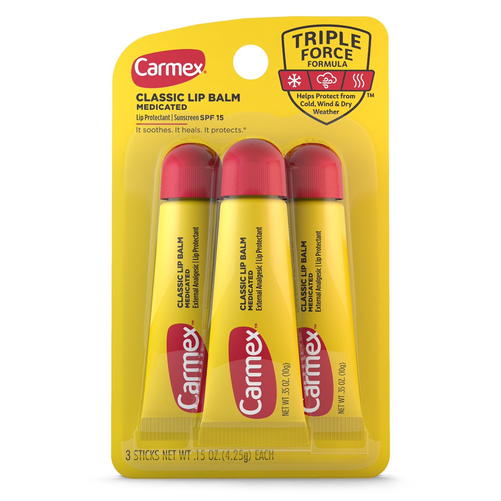 Son dưỡng Carmex Medicated Lip Balm Tubes, Lip Moisturizer for Dry, Chapped Lips, 0.35 OZ - 3 Count