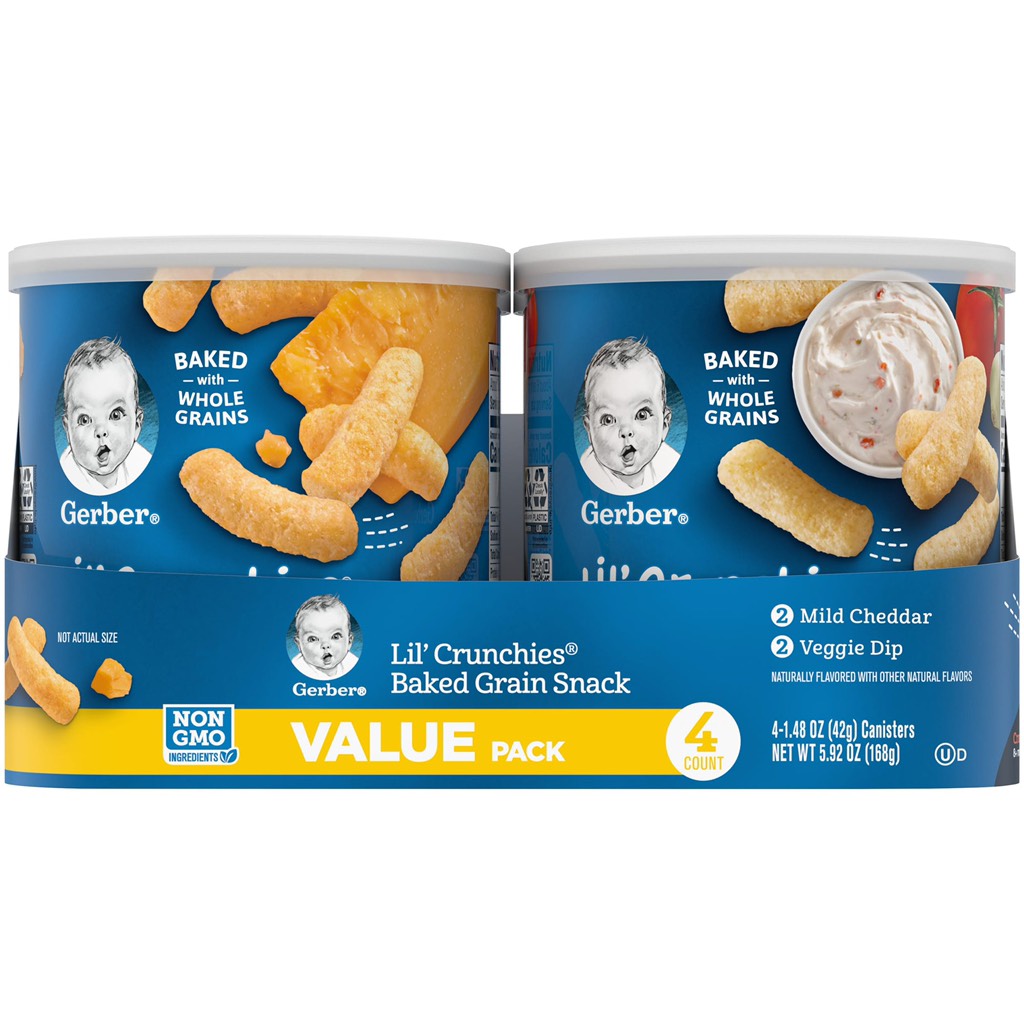 Bánh ăn dặm Gerber Mild Cheddar & Veggie Dip Baby Snack, 5.92 oz Canister, 4 Pack