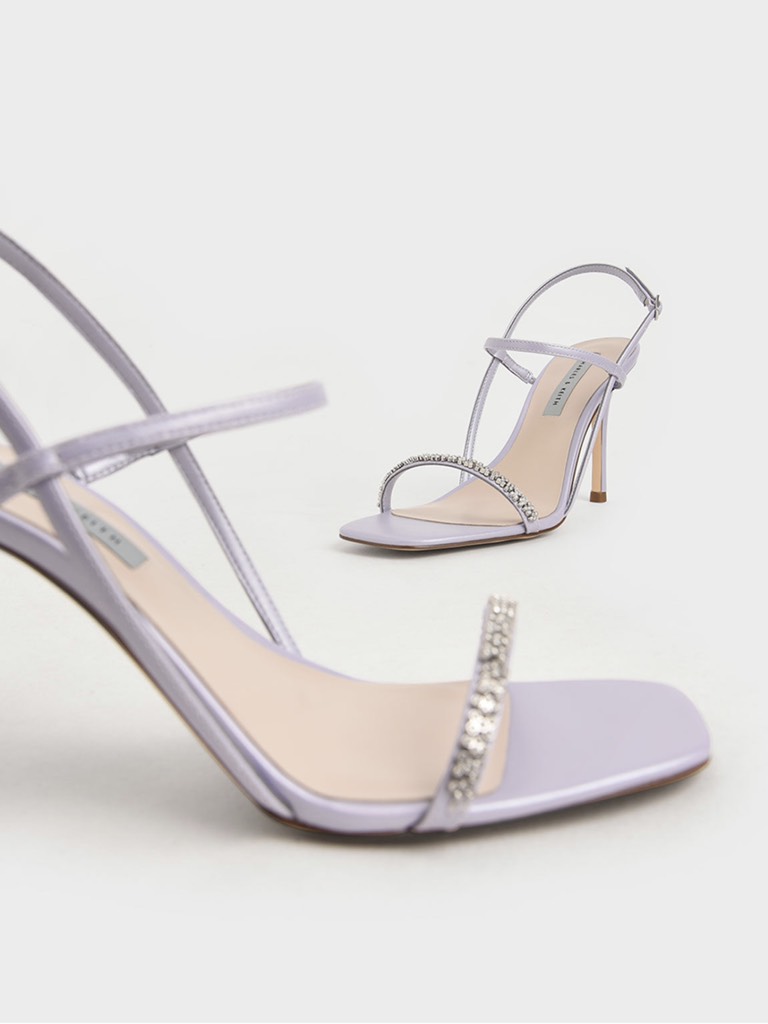 Textured Gem-Embellished Strappy Sandals