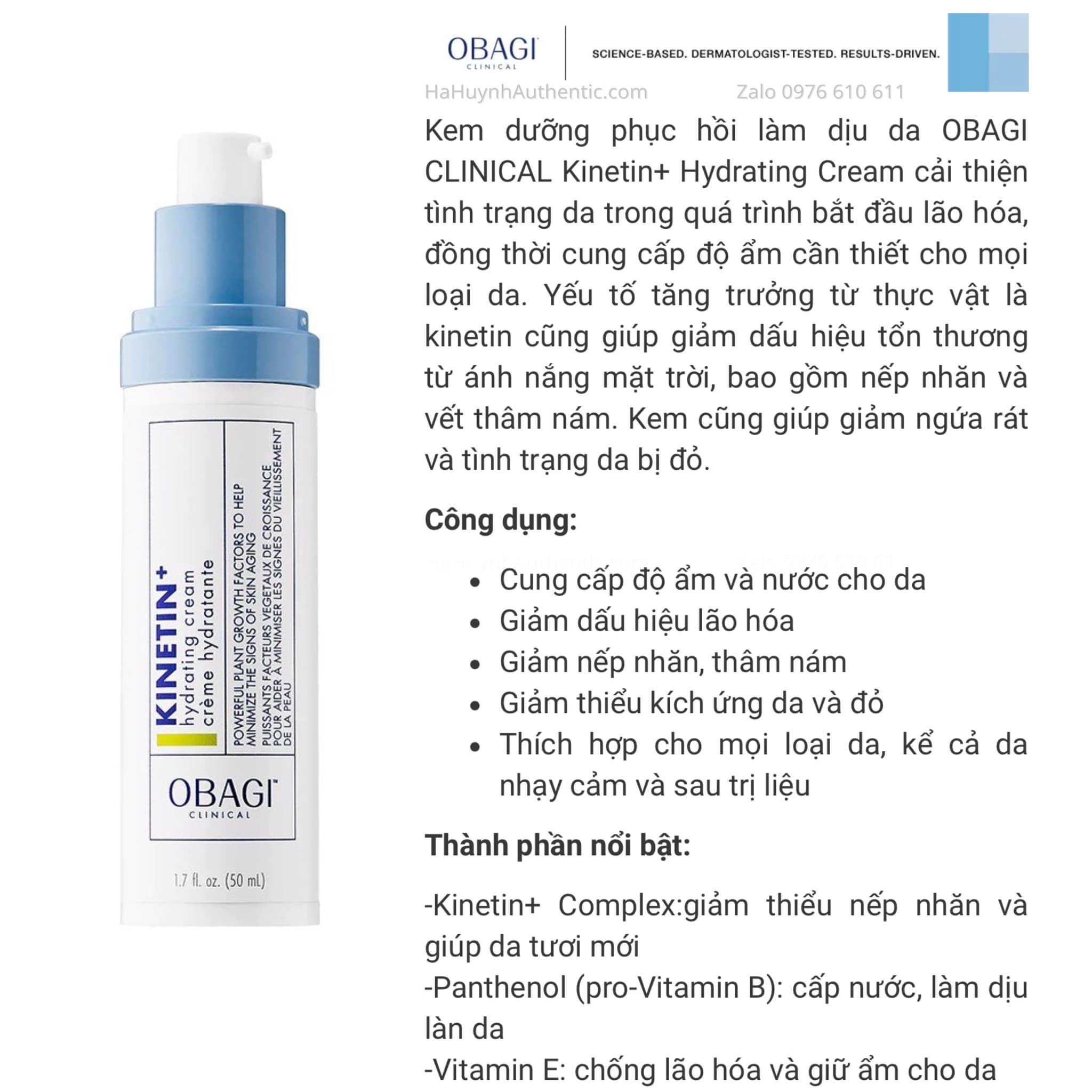 Kem dưỡng phục hồi làm dịu da OBAGI CLINICAL Kinetin+ Hydrating Cream