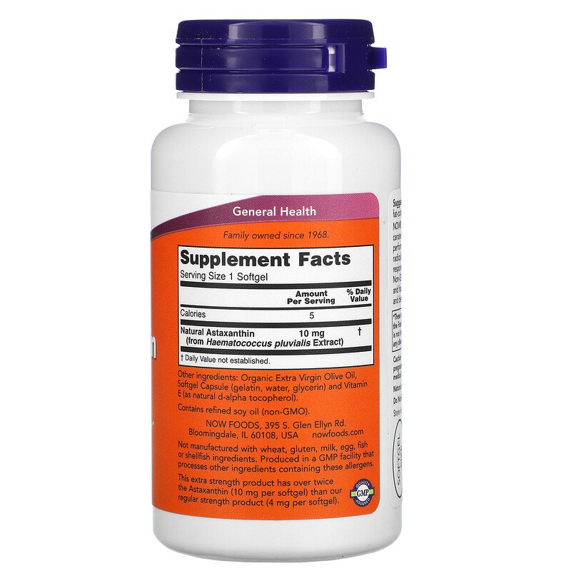 Now Foods Astaxanthin 10mg - 60 Softgels Supps24h