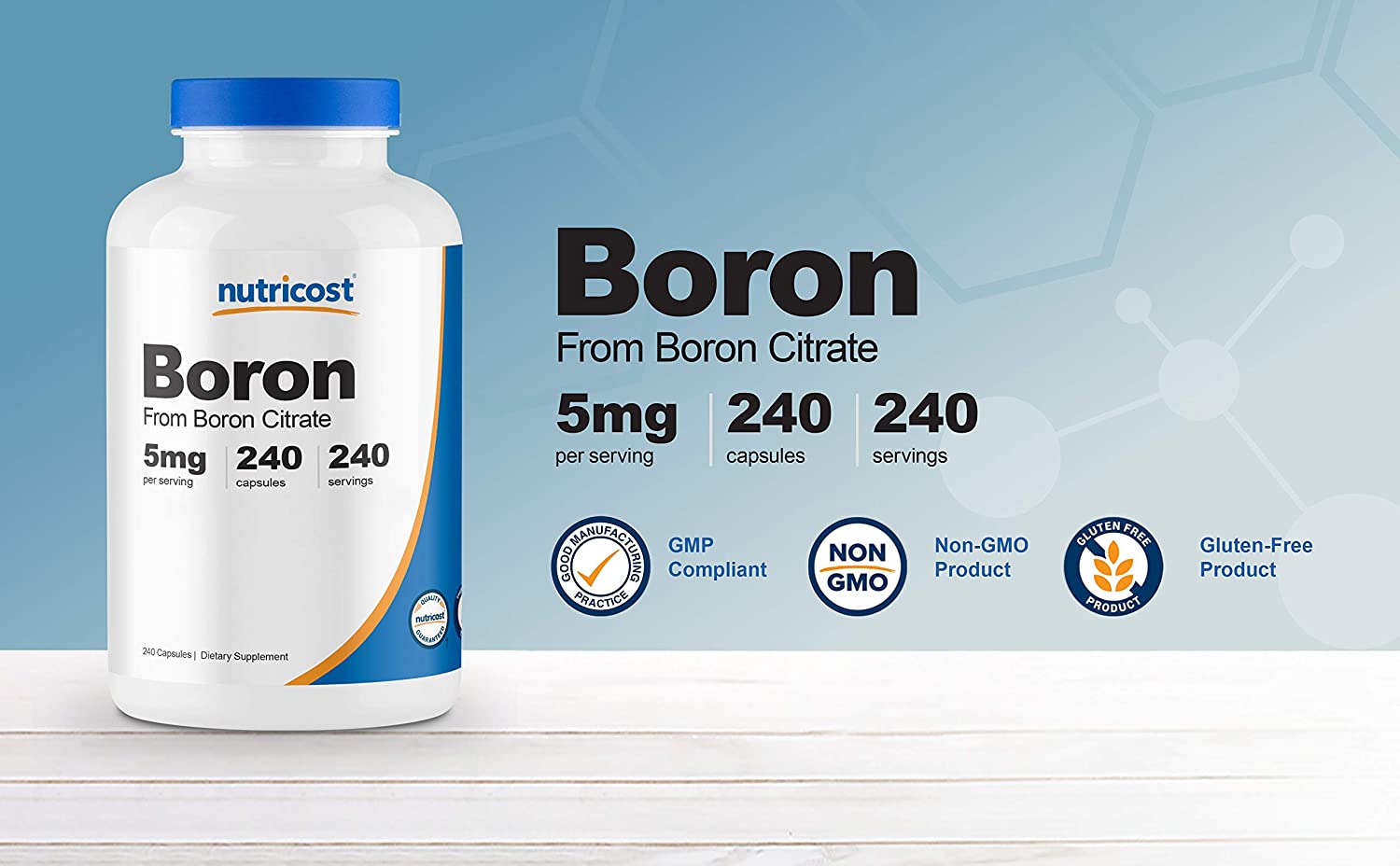 Nutricost Boron 5mg - 240 Veg Capsules Supps24h