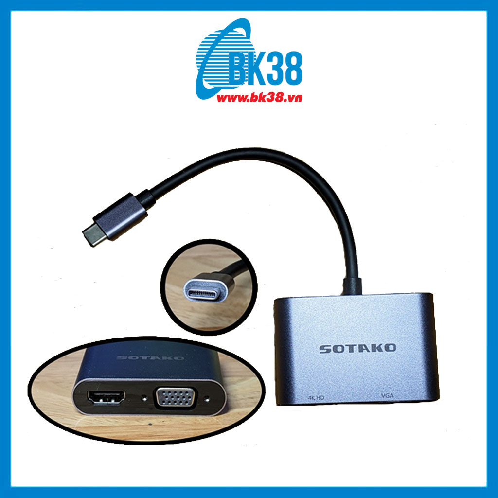 Cáp chuyển đổi Type C sang VGA, HDMI SOTAKO (2 in 1)