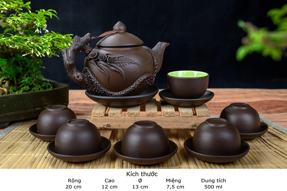 Ấm Chén Tử Sa Đắp Hoa Lan