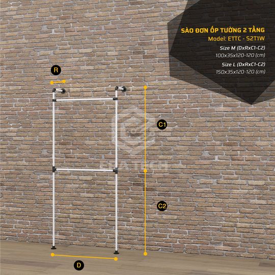 Sào treo quần áo đơn 2 tầng KT0522-KN25 (D1000 x C2400 x S300mm)