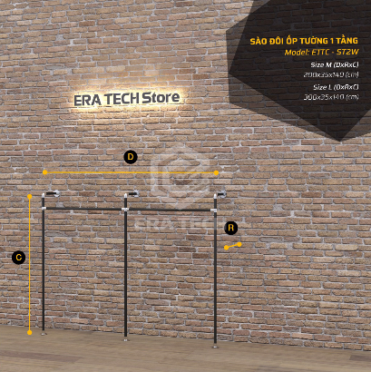 Sào treo quần áo đôi 1 tầng KT0422-KN25 (D2000 x C1300 x S300mm)
