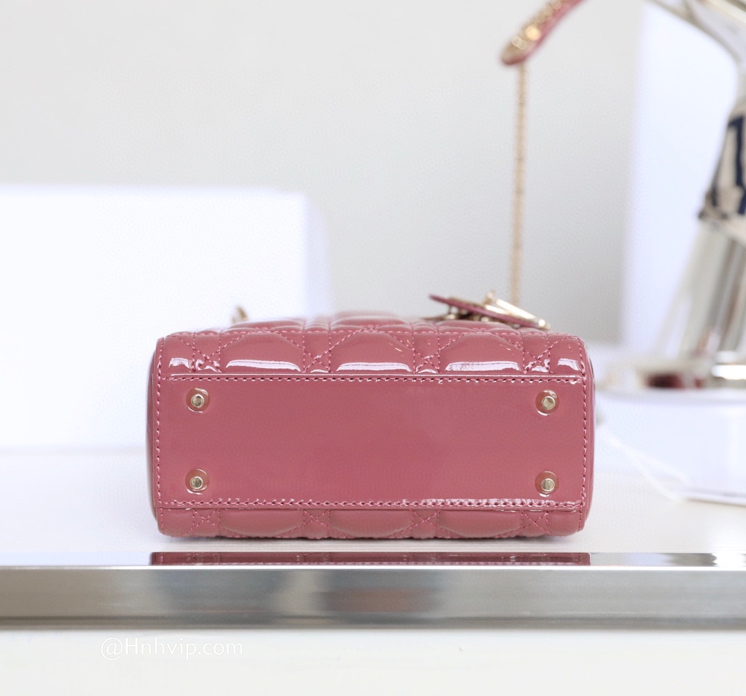 MINI LADY DIOR BAG Peach Blossom Pink Patent Cannage Calfskin