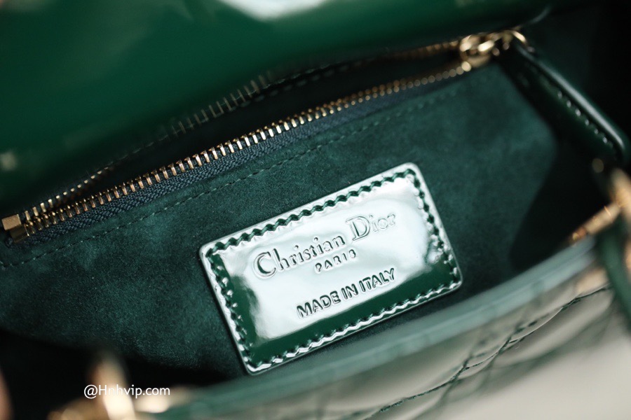 MINI LADY DIOR BAG Pine Green Patent Cannage Calfskin
