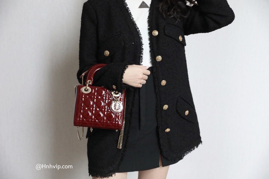 MINI LADY DIOR BAG Brick Red Patent Cannage Calfskin