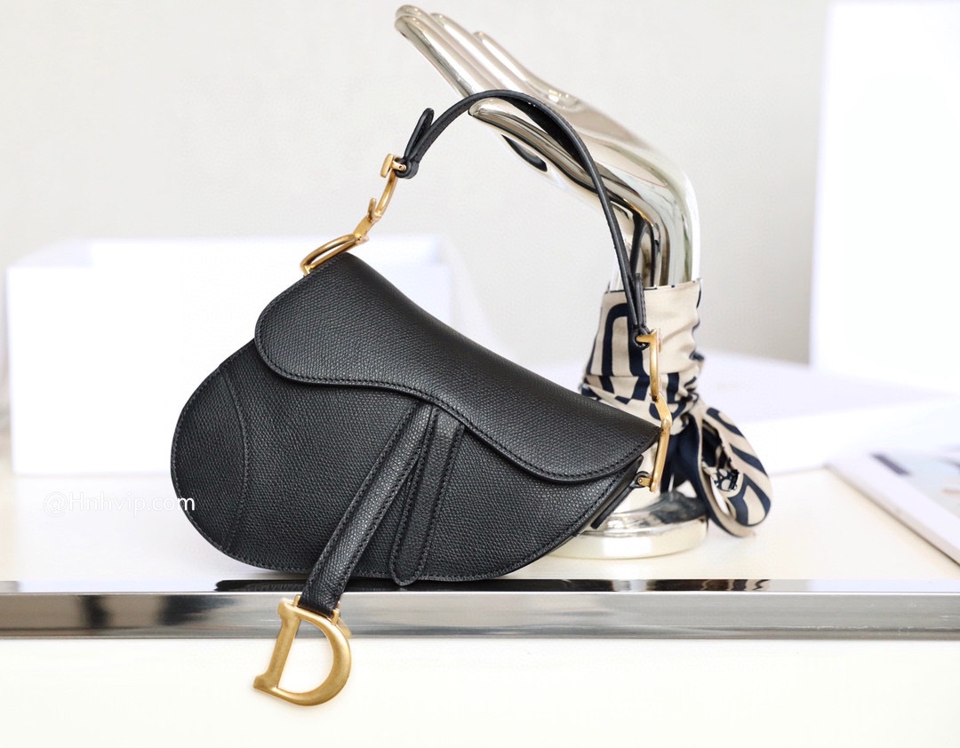 DIOR MINI SADDLE BAG Black Grained Calfskin