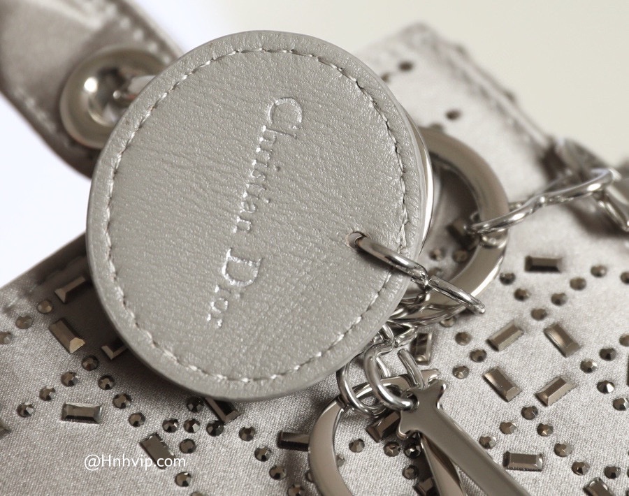 MINI LADY DIOR BAG Gray Strass Cannage Satin