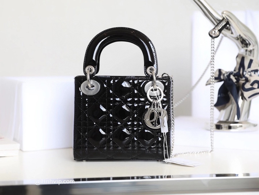 MINI LADY DIOR BAG Black Patent Cannage Calfskin