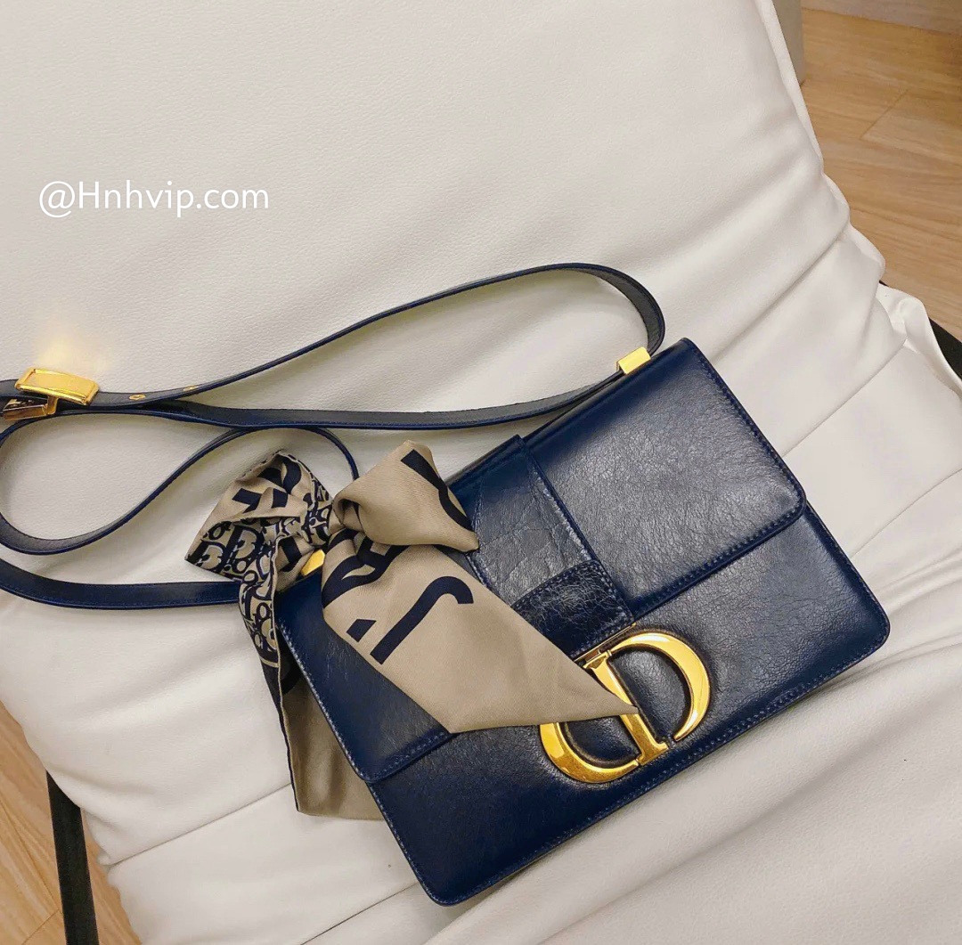 DIOR Indigo blBlue 30 Montaigne Shiny Crinkled Lambskin Flap Bag