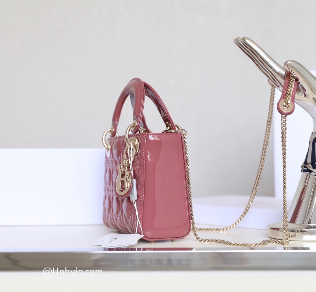MINI LADY DIOR BAG Peach Blossom Pink Patent Cannage Calfskin