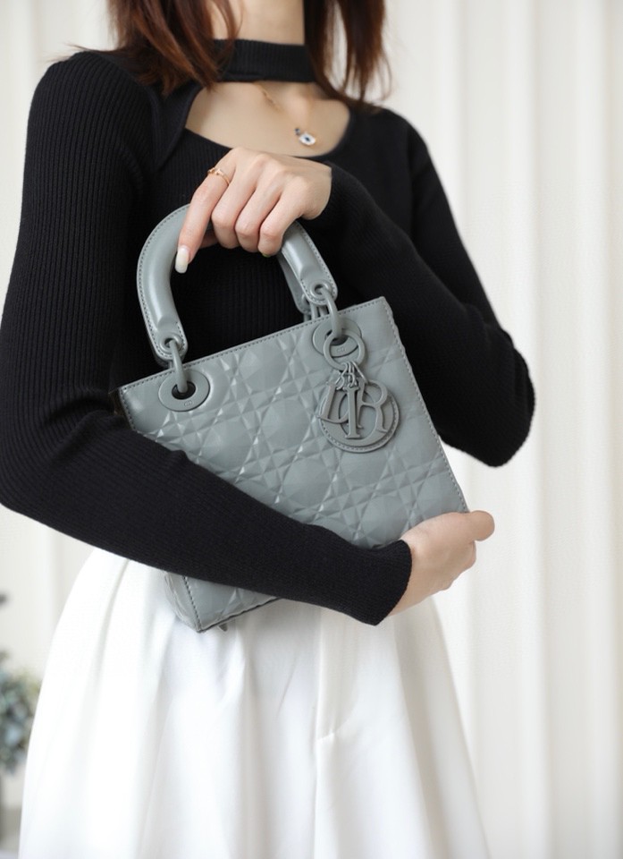 Dior SMALL LADY DIOR MY ABCDIOR BAG Gray Cannage Calfskin with Diamond Motif MO538INEA