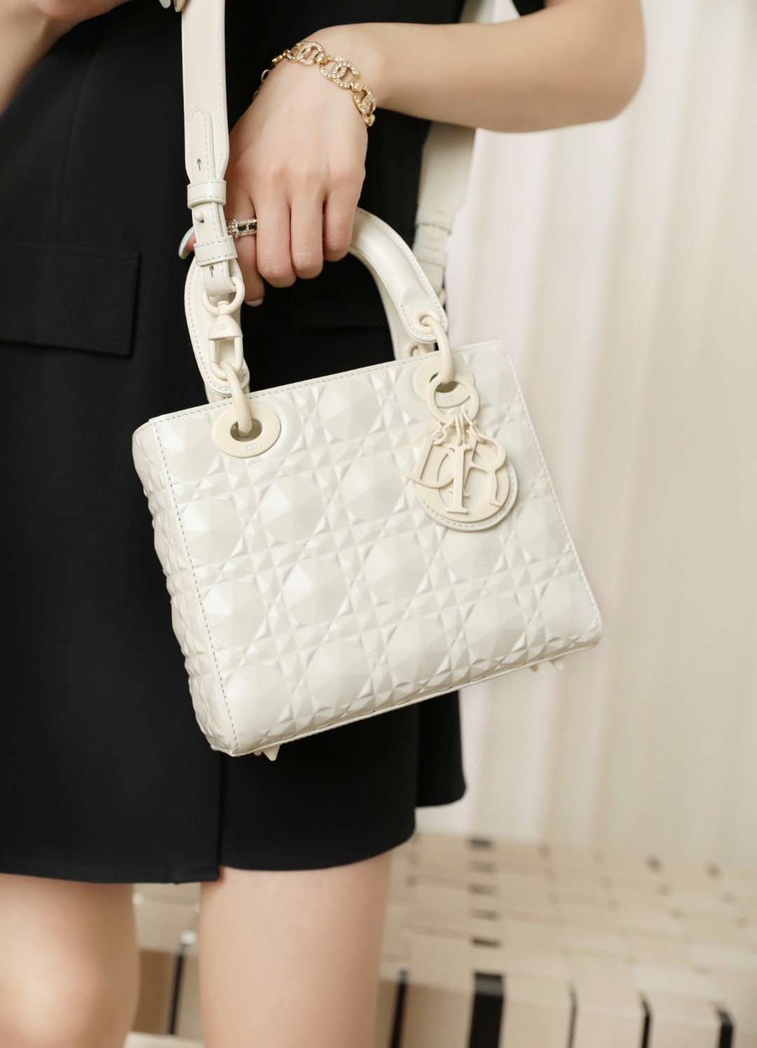 Dior SMALL LADY DIOR MY ABCDIOR BAG Latte Cannage Calfskin with Diamond Motif MO538SNEA