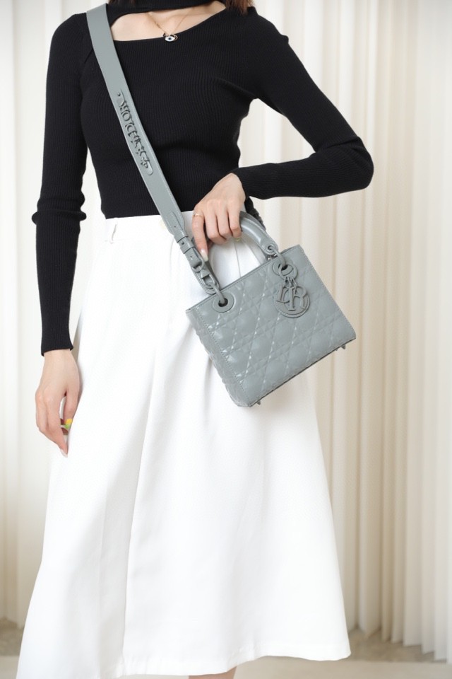 Dior SMALL LADY DIOR MY ABCDIOR BAG Gray Cannage Calfskin with Diamond Motif MO538INEA