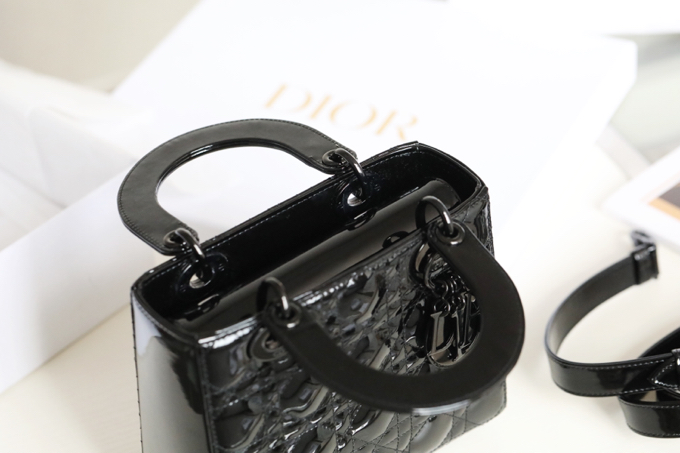 DIOR Small Lady Dior Bag Black Ultraglossy Patent Cannage Calfskin