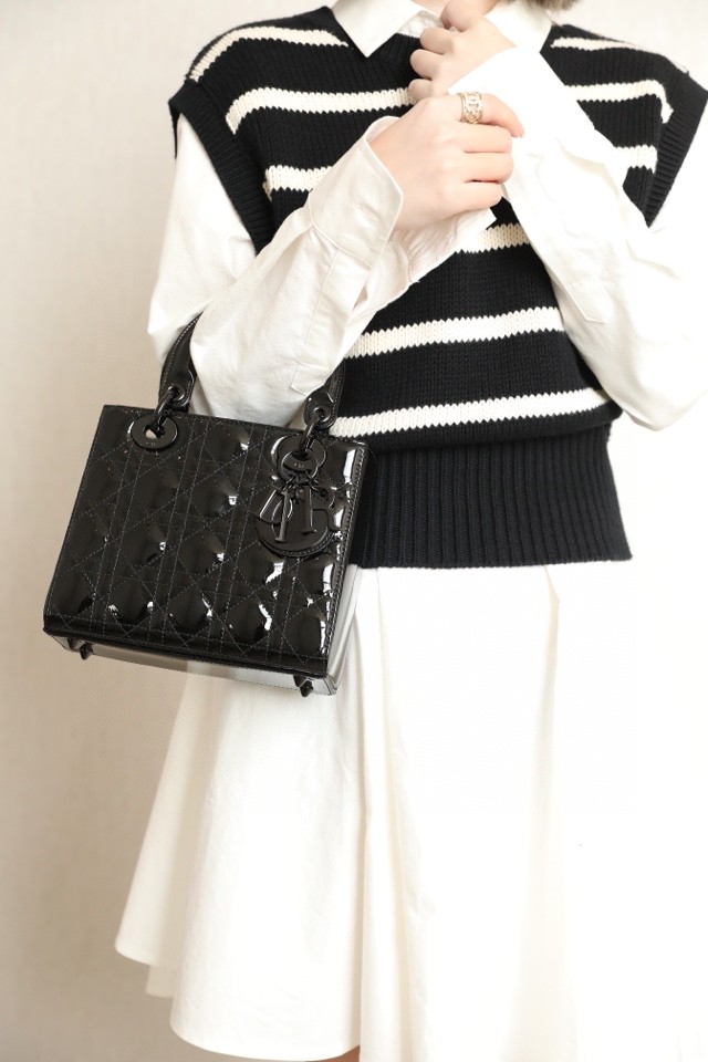 DIOR Small Lady Dior Bag Black Ultraglossy Patent Cannage Calfskin