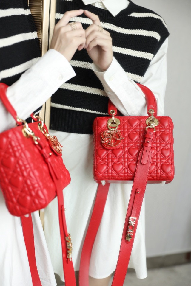 Dior SMALL LADY DIOR MY ABCDIOR BAG Red Cannage Calfskin with hearts Motif