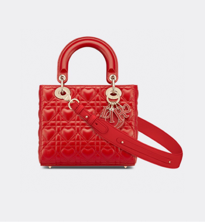 Dior SMALL LADY DIOR MY ABCDIOR BAG Red Cannage Calfskin with hearts Motif