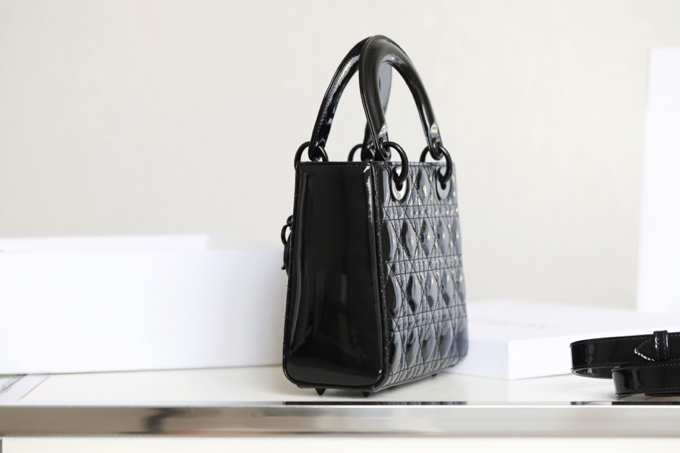 DIOR Small Lady Dior Bag Black Ultraglossy Patent Cannage Calfskin