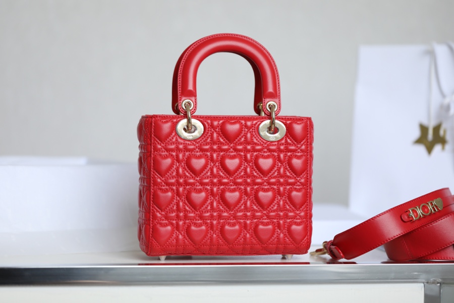 Dior SMALL LADY DIOR MY ABCDIOR BAG Red Cannage Calfskin with hearts Motif