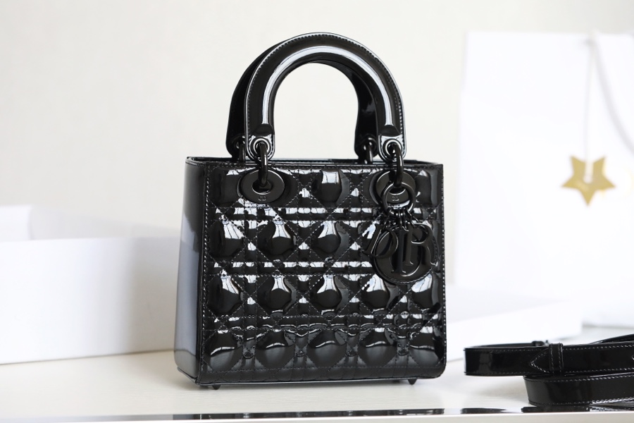 DIOR Small Lady Dior Bag Black Ultraglossy Patent Cannage Calfskin