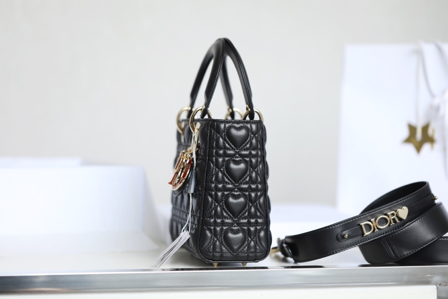 Dior SMALL LADY DIOR MY ABCDIOR BAG Black Cannage Calfskin with hearts Motif