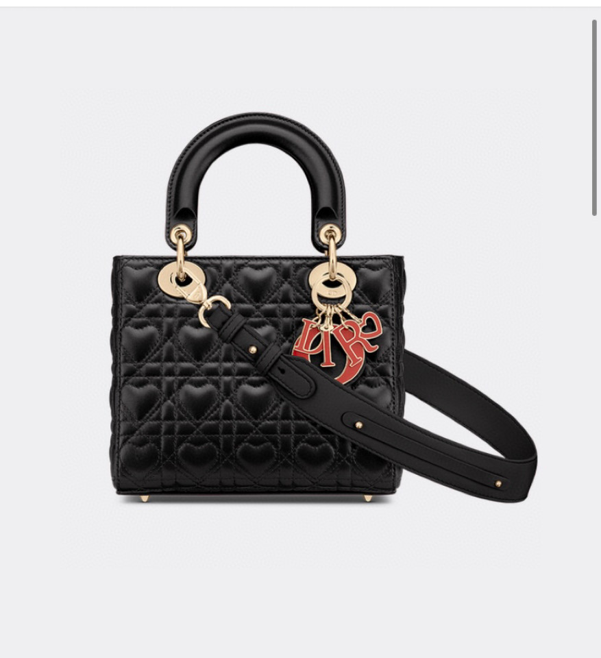 Dior SMALL LADY DIOR MY ABCDIOR BAG Black Cannage Calfskin with hearts Motif