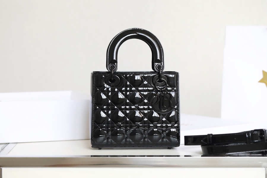 DIOR Small Lady Dior Bag Black Ultraglossy Patent Cannage Calfskin