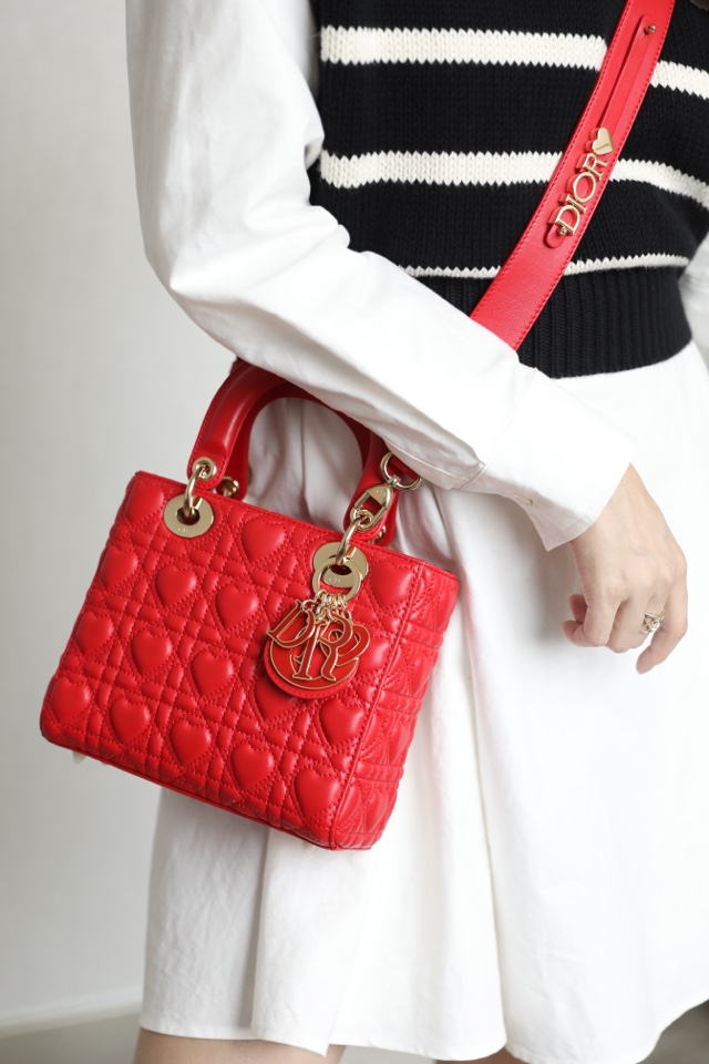 Dior SMALL LADY DIOR MY ABCDIOR BAG Red Cannage Calfskin with hearts Motif