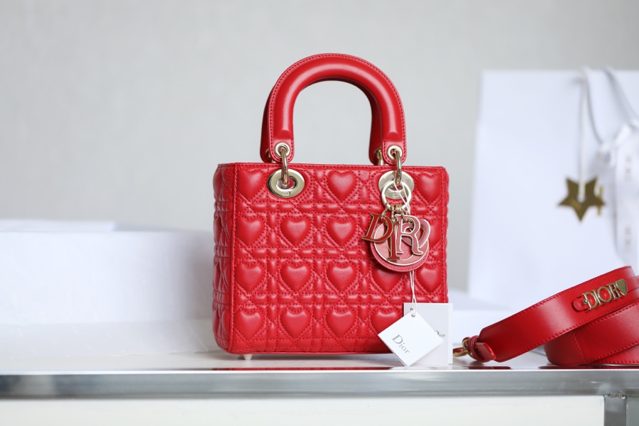 Dior SMALL LADY DIOR MY ABCDIOR BAG Red Cannage Calfskin with hearts Motif