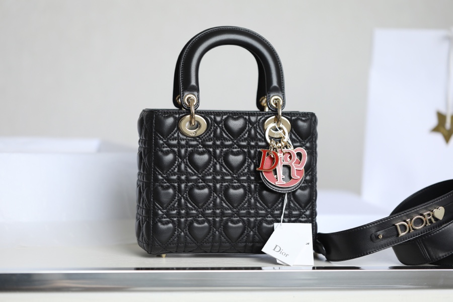 Dior SMALL LADY DIOR MY ABCDIOR BAG Black Cannage Calfskin with hearts Motif