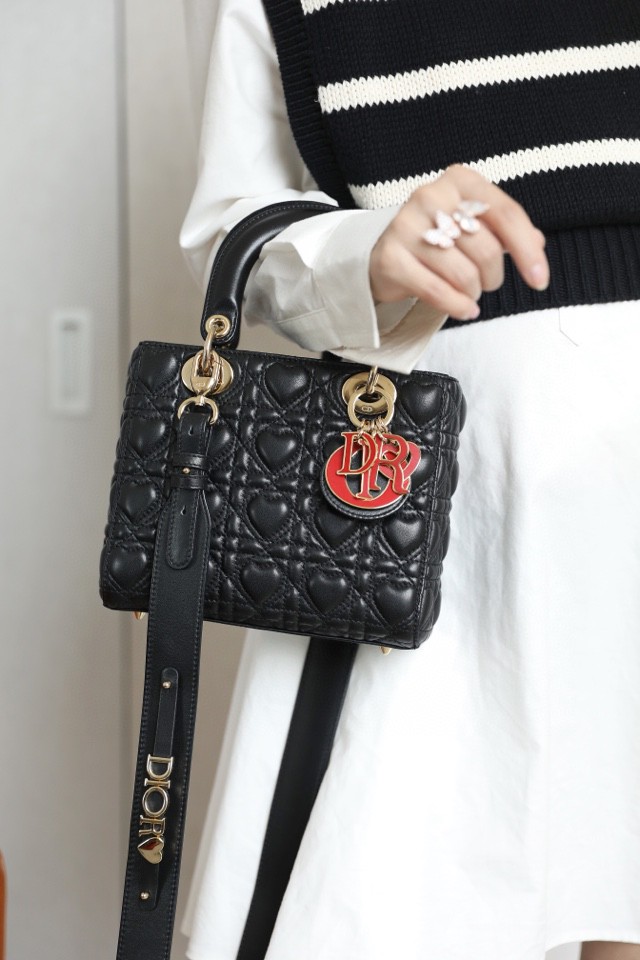 Dior SMALL LADY DIOR MY ABCDIOR BAG Black Cannage Calfskin with hearts Motif