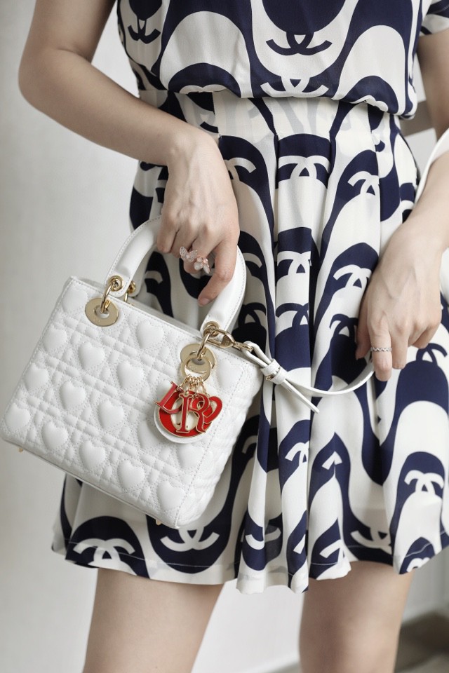 Dior SMALL LADY DIOR MY ABCDIOR BAG Latte Cannage Calfskin with hearts Motif