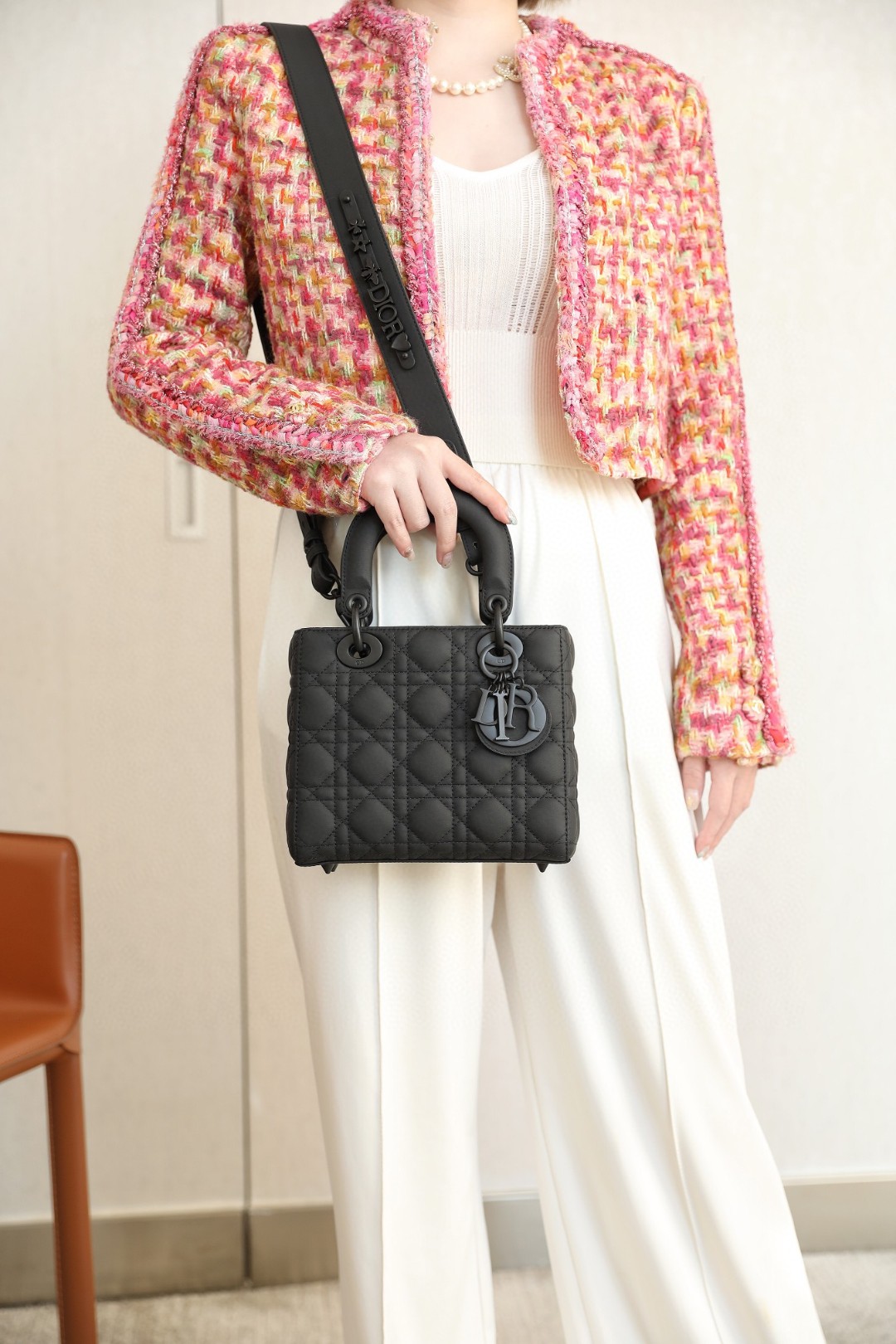 Dior SMALL LADY DIOR MY ABCDIOR BAG Black Ultramatte Cannage Calfskin M0538SLOI_M989