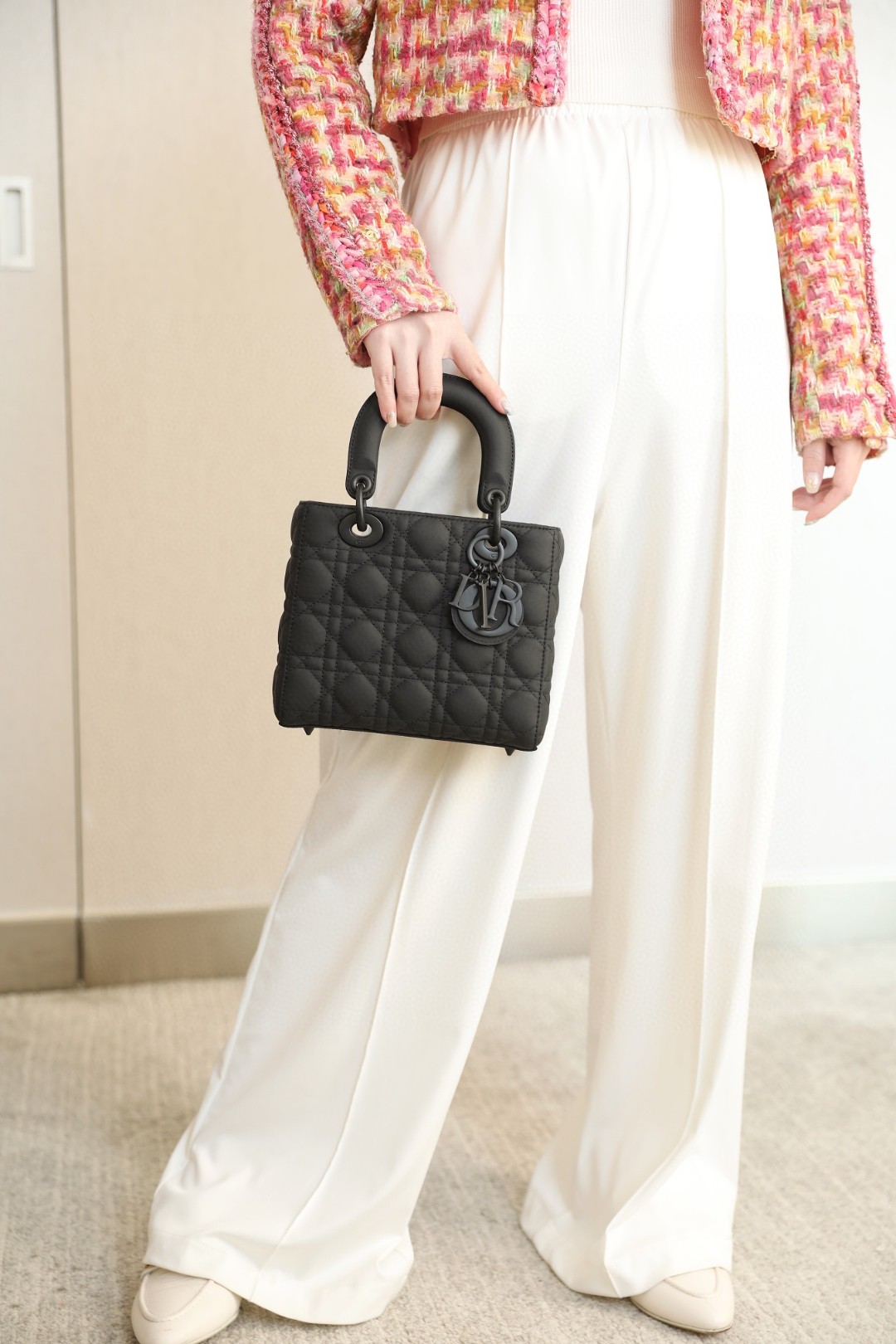 Dior SMALL LADY DIOR MY ABCDIOR BAG Black Ultramatte Cannage Calfskin M0538SLOI_M989